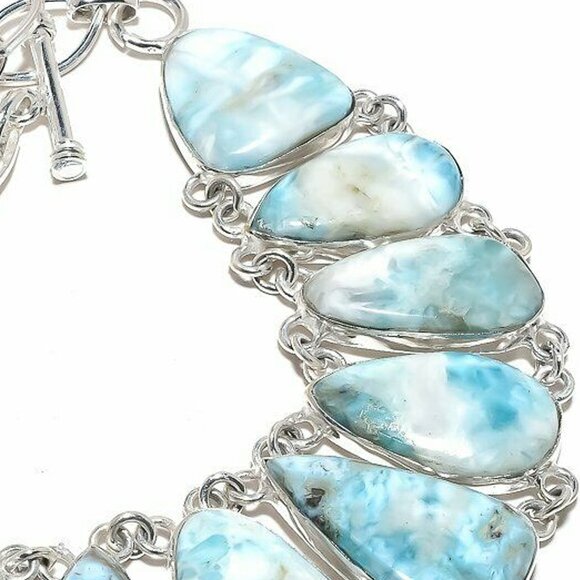 NEW - Caribbean Larimar Stone Sterling Adjustable Necklace - Picture 2 of 7